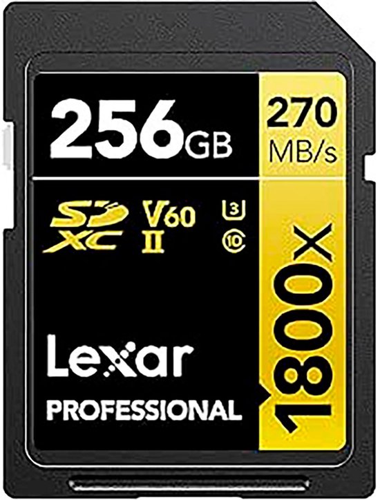 Lexar SD Pro Gold Series UHS-II 1800x 256GB - Lezen 270MB/s - Schrijven 180MB/s - V60