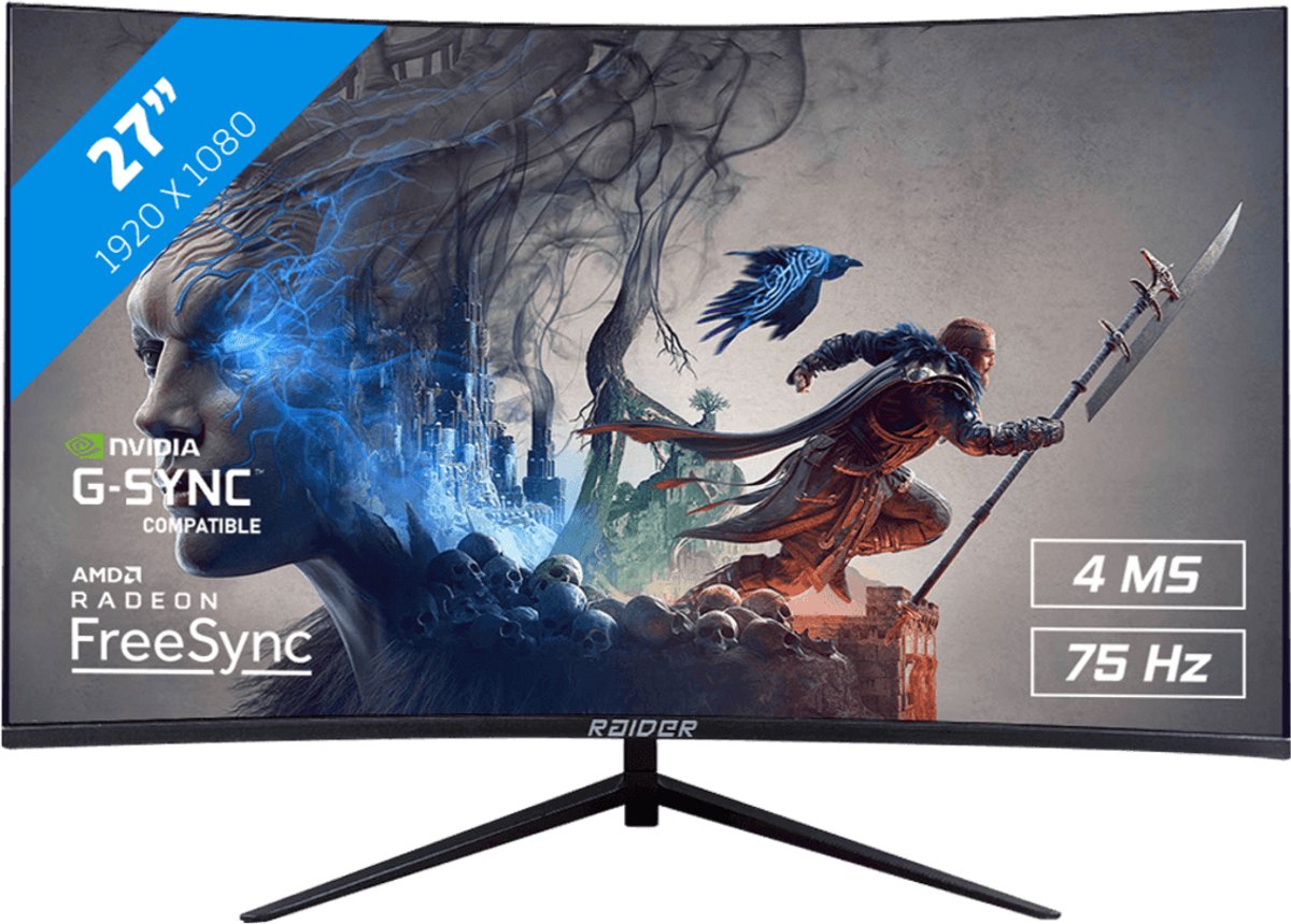 RAIDER Curved Gaming Monitor 27 inch 75Hz VA 4 ms 16:9 Full HD (1920 x 1080) FreeSync/G-Sync - Zwart met RGB
