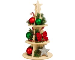 Lomera Kerst Etagere Hout - Kerstdecoratie - Kerstboom Etagere - Serveertoren - Houten Etagere - Etagere met Ster - Xmas Tree Etagere - Dessertstand - Houten Cupcaketoren - Etagere 3 Niveaus