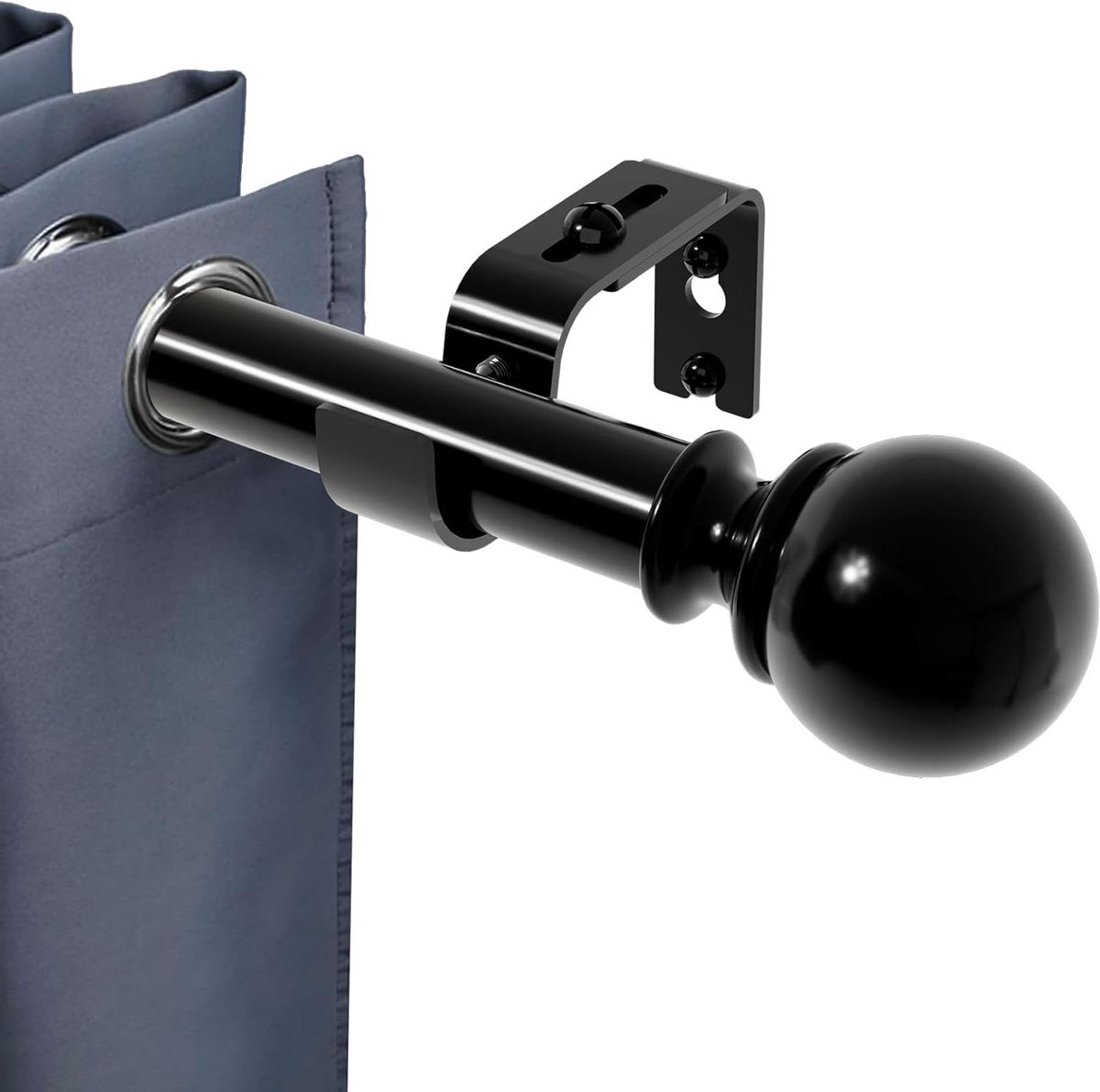 Allecto plus - Gordijnroede voor Ooggordijnen - Zwart - Inclusief Eindstukken, Ringen en Beugels - Slaapkamer Eetkamer Woonkamer Keuken - Complete Fittings Set - 80 cm