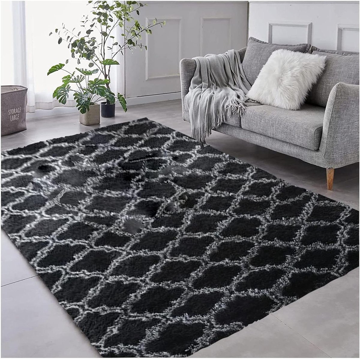 Allecto plus - Hoogpolig Vloerkleed 120 x 200 cm Grijs - Moderne Tapijten voor Woonkamer met Antislip Acherkant en Zacht Materiaal - Wasbaar