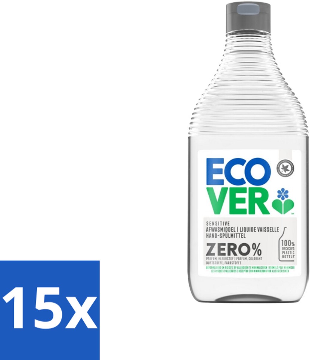 15 x Ecover - Afwasmiddel ZERO - Parfumvrij - 450 ml - Afwasmiddel Zero - Parfumvrij Afwasmiddel - Hypoallergeen Afwasmiddel - Gevoelige Huid - Eczeem