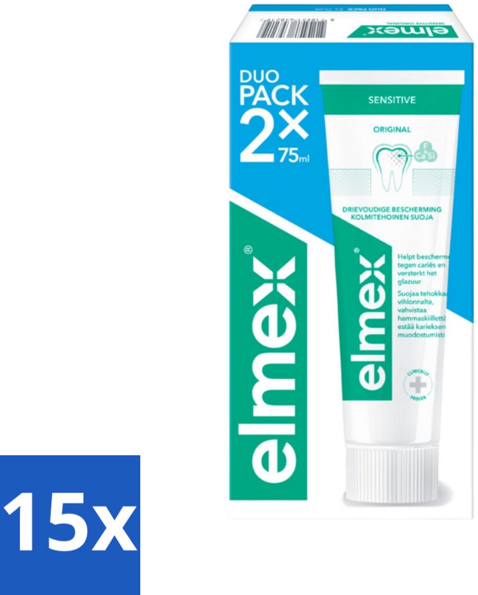 15 x Elmex - Tandpasta - Sensitive Duopack - Gevoelige Tanden - 2 x 75 ml - Gevoelige Tanden - Aminfluoride - Tandpasta - Tandgevoel - Tandbederf