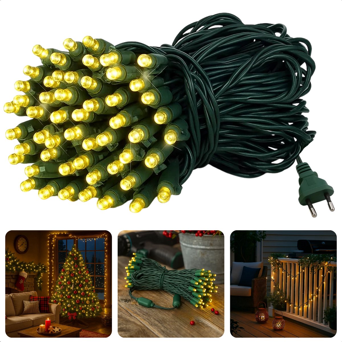 Cheqo Kerstverlichting - Kerstlampjes - Kerstboomverlichting Buiten en Binnen - 240 LED Lampjes - Warm Wit Licht - LED Lichtsnoer - Geschikt voor Binnen en Buiten - 18 Meter Lichtsnoer - IP44 Beschermklasse