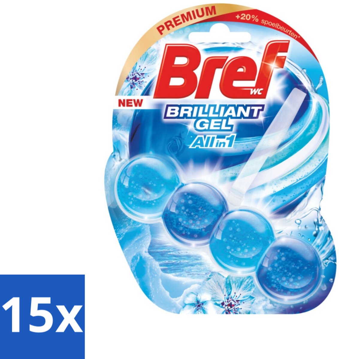 15 x Bref Brilliant Gel Arctic Ocean - Toiletblok - Krachtige Reiniging - Fris Effect - 42 g - Toiletblok - Reiniging - Gel - Fris Effect - Kalkpreventie