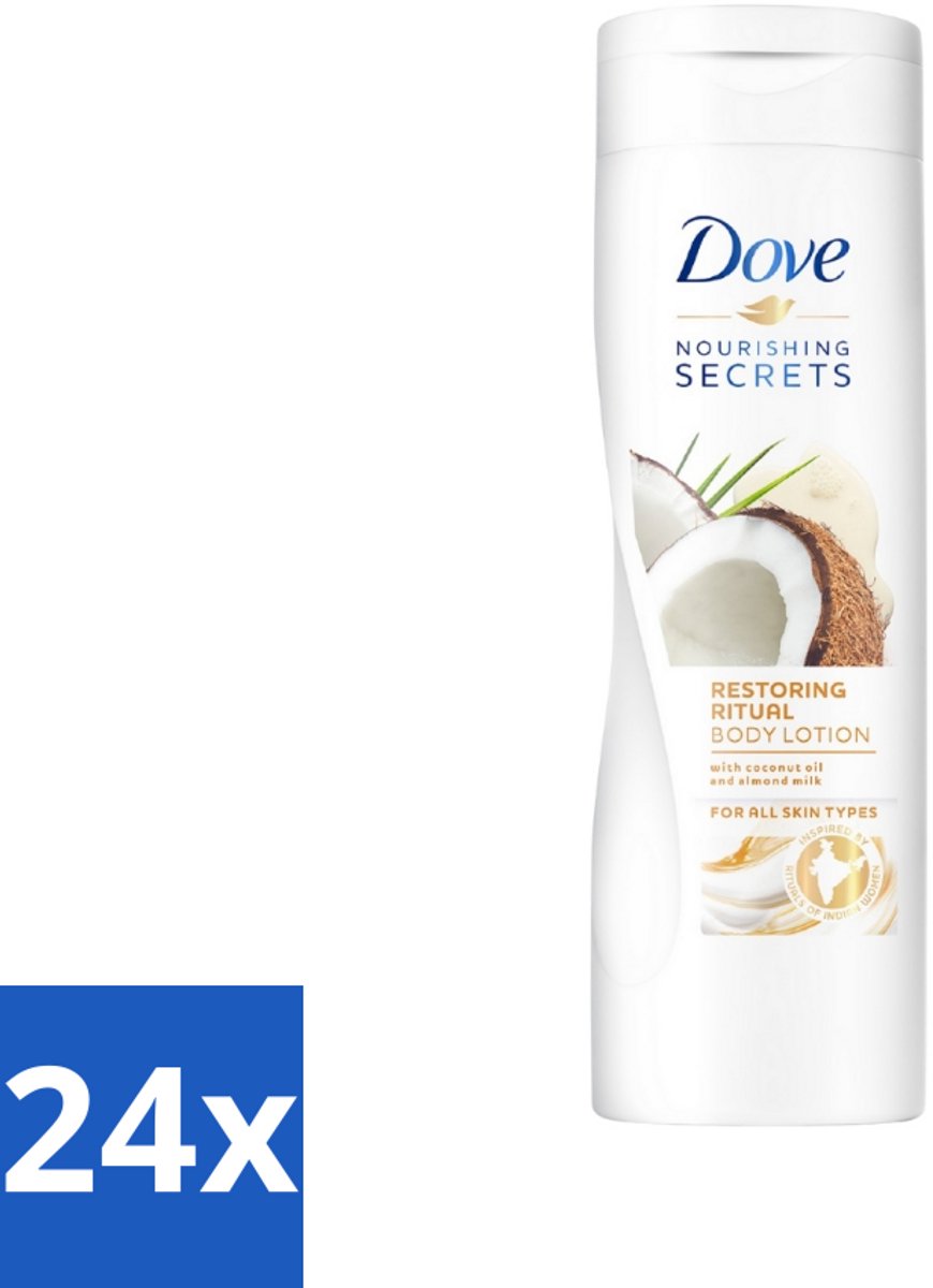 24 x Dove Bodylotion - Nourishing Secrets - Restoring Ritual - Kokos & Amandel - 400 ml - Lichaams Scrub - Exfoliërende Scrub - Granaatappel Scrub - Sheaboter Scrub - Dove Scrub