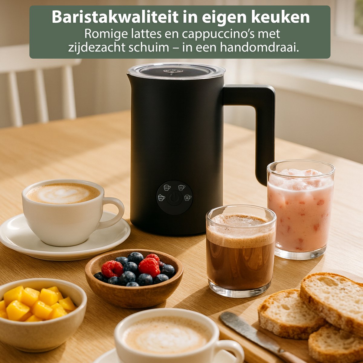 Melkopschuimer Elektrisch – Zwart – 4 Programma’s – Melkverwarmer en Melkklopper Electrisch – Perfect voor Cappuccino, Latte Macchiato en Chocomel — cadeau in Kookcadeaus - foto 4