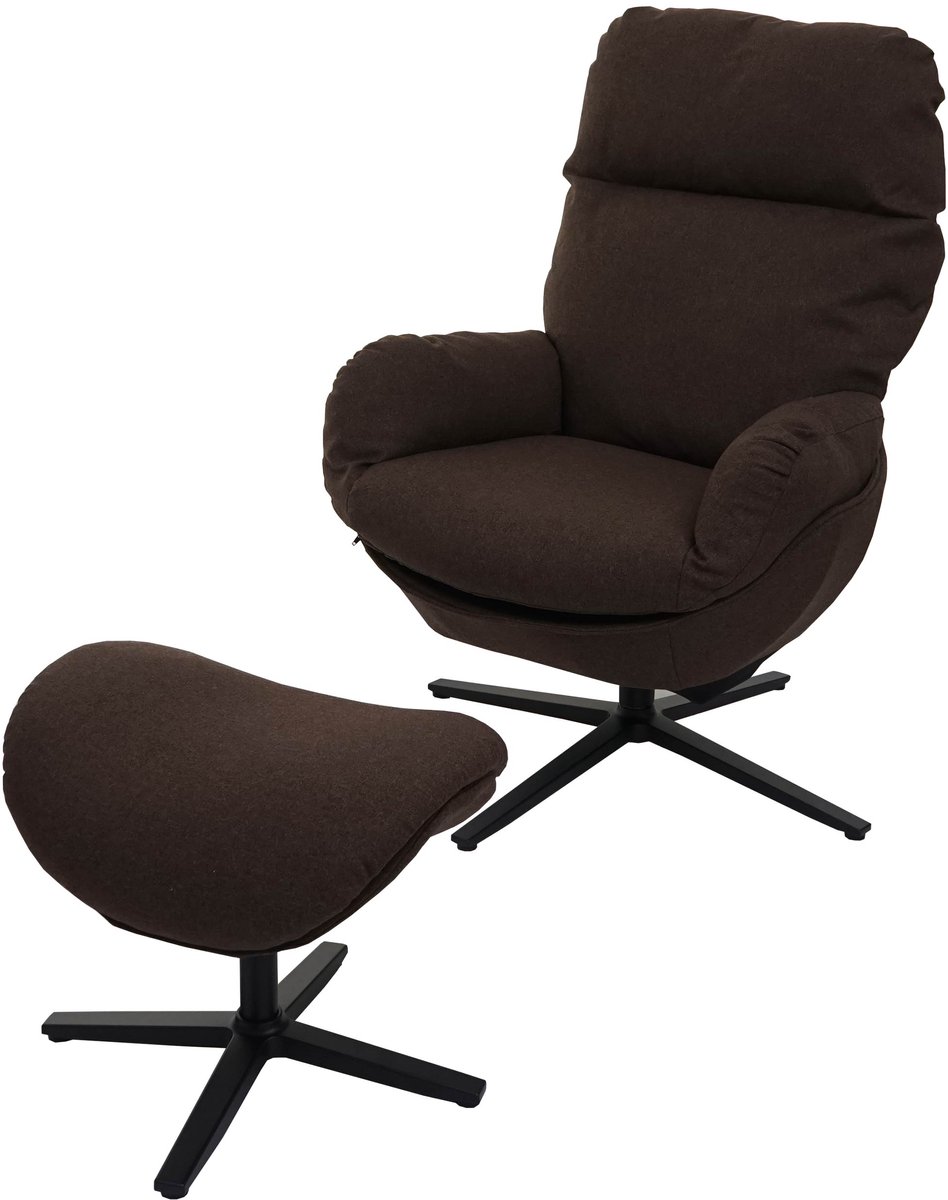 MCW Relaxfauteuil + hocker MCW-L12, TV-fauteuil schommelstoel, draaifunctie, metaal stof/textiel ~ bruin