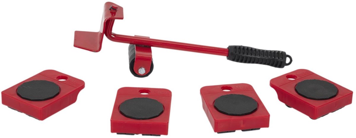 Home Deco Factory Meubel verhuisset - 5x stuks - metaal - rood - wieltjes - met antislip - meubelroller