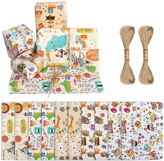 BBLIKE Cadeaupapier 5 vellen cadeaupapier verjaardag 70 x 50 cm gevouwen papier voor verjaardag schoolbegin (Ruimte