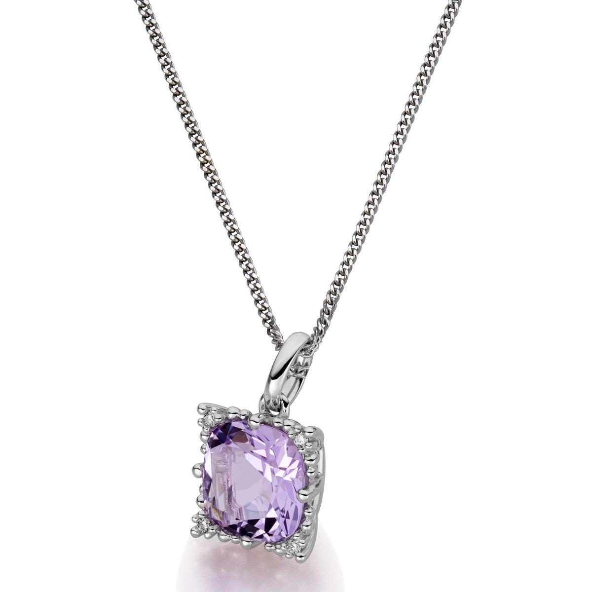 Orolino Halskette Gold 585 mit 4 natürlichen Brillanten zus. 0,04ct. und echtem Amethyst