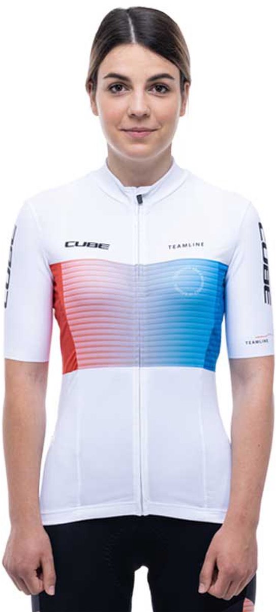 Cube Teamline Korte Mouw Wielertrui Wit M Vrouw