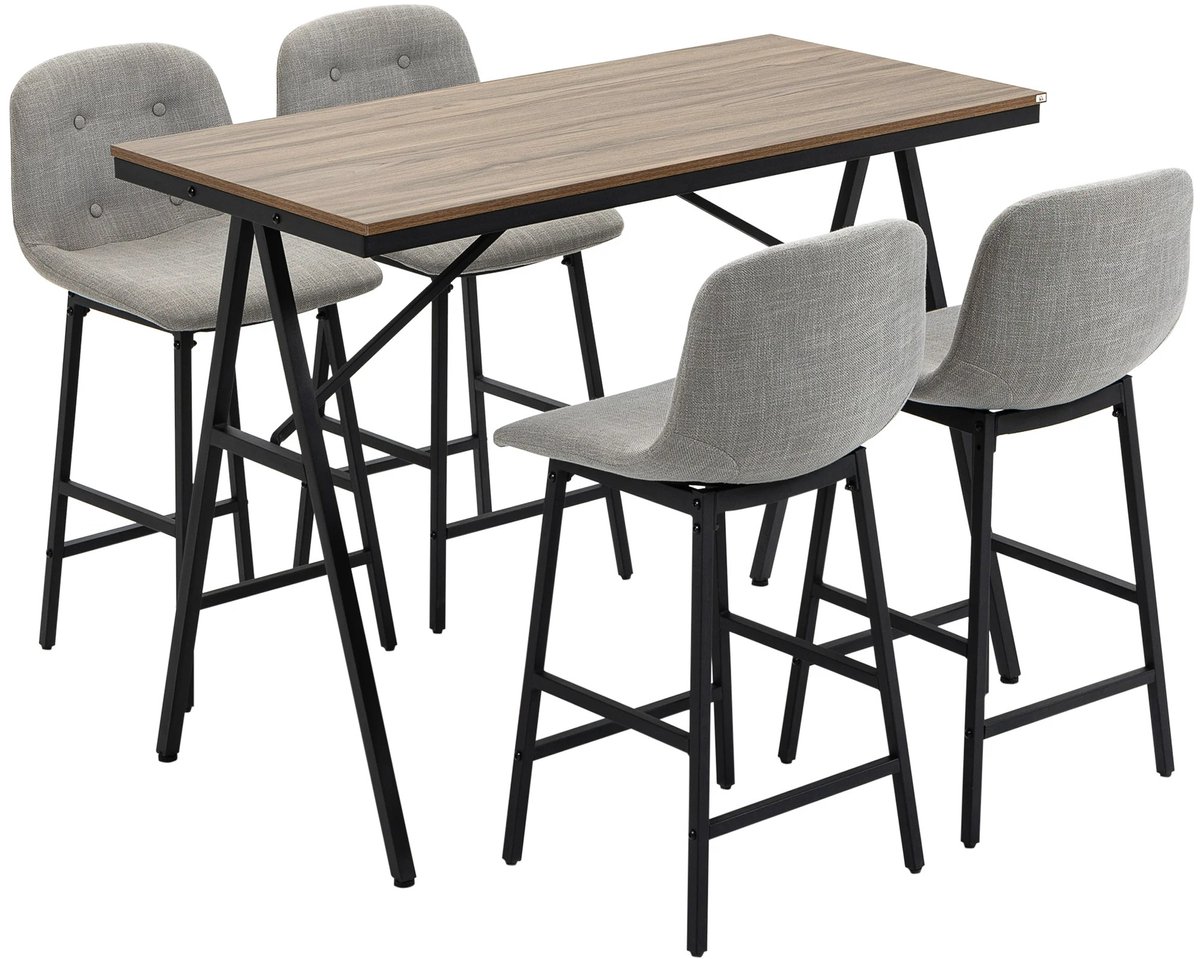 Bartafel met Barkrukken – 5-delige Eetset – Barstoelen met Tafel - Keukentafel – Complete Bartafelset – Moderne Eettafel met Stoelen - Grijs