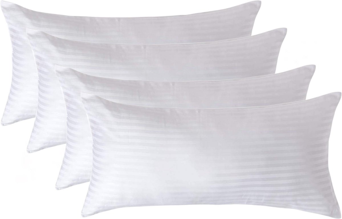 Homescapes Satijn Streep Katoen Kussensloop 40x80 cm – Set van 4 – Wit – 100% Egyptisch Katoen – Draaddichtheid 330