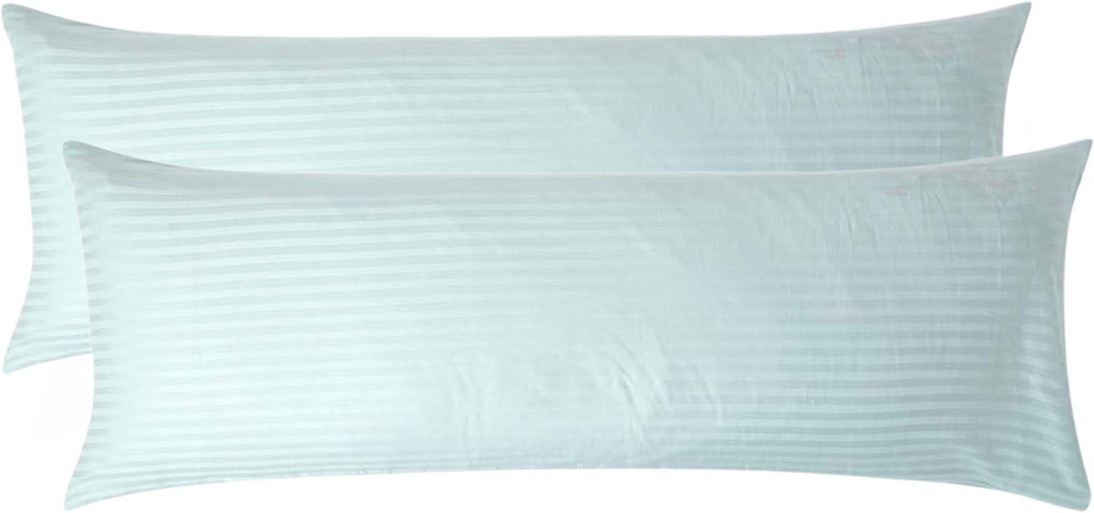 Homescapes Satijn Streep Katoen Kussensloop 50x140 cm Langwerpig – Set van 2 – Aquablauw –