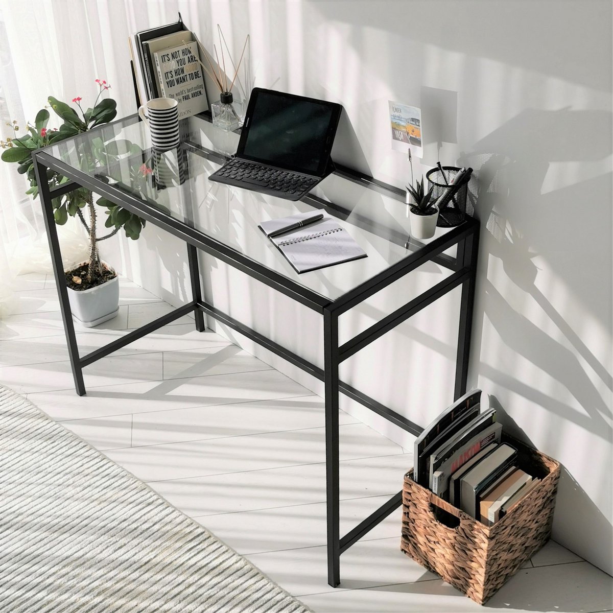 Skye Decor , Bureau, Network Çalışma Masası / 100x45cm M100, Gehard glas, Zwart, 100 x 45 x 75 cm Black