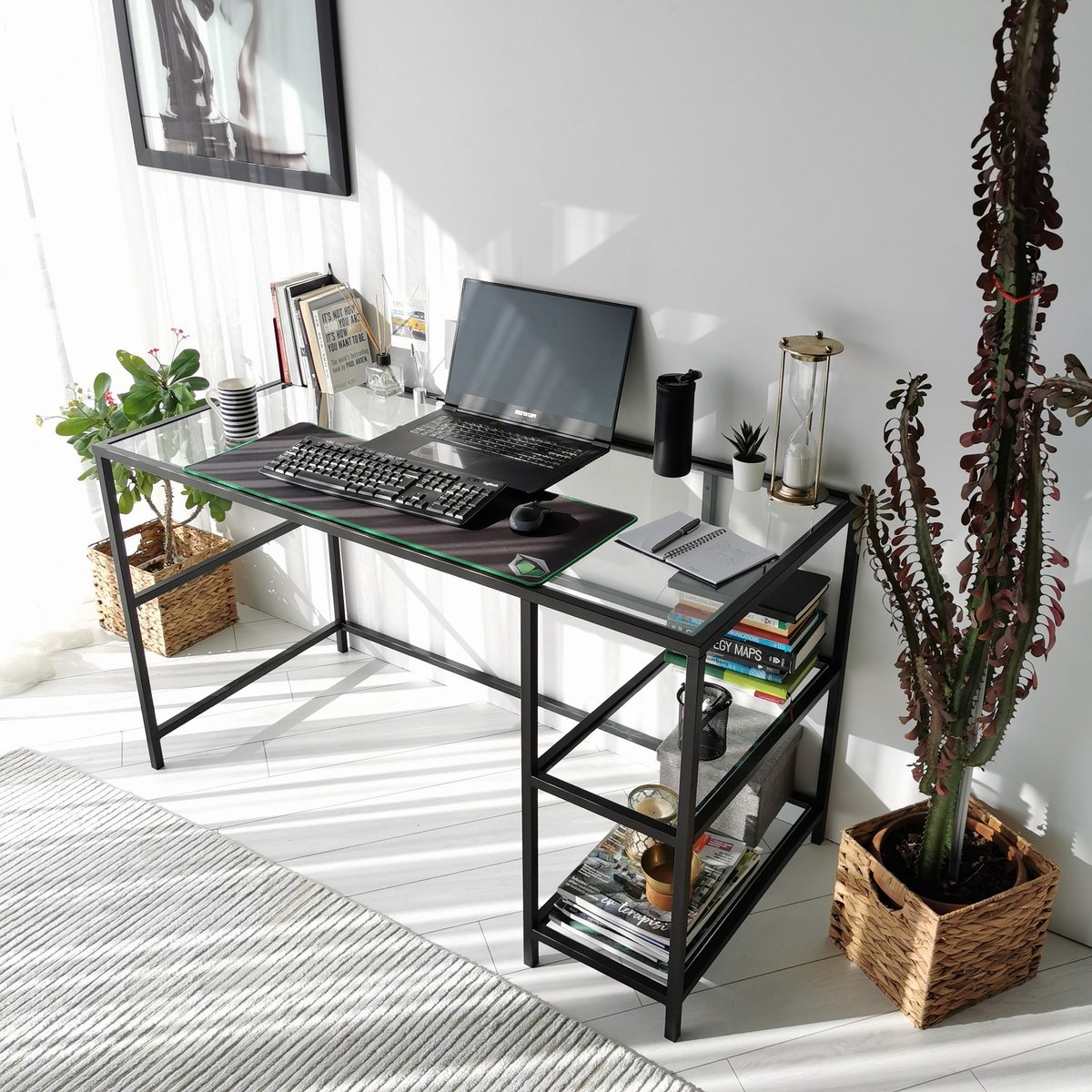 Skye Decor , Bureau, Master Çalışma Masası / 130x60cm M101, Gehard glas, Zwart, 130 x 60 x 75 cm Black