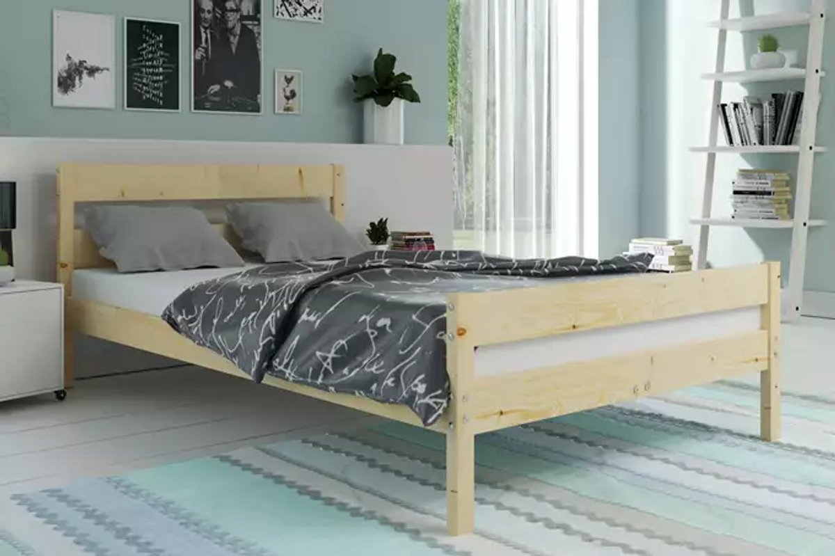 BMS ORBIS - Bed - 140 x 200 cm - Natuurlijk Hout - Inclusief Matras