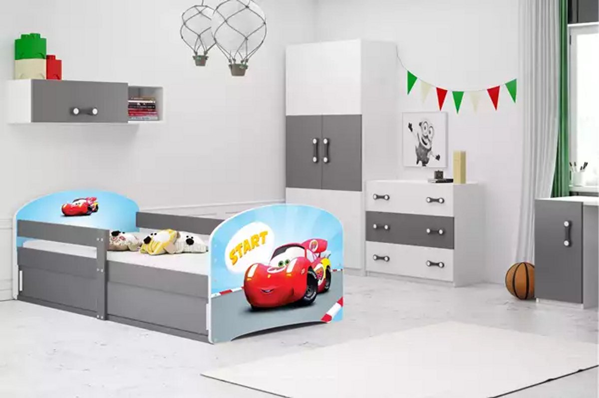 BMS LUKI 1 - Kinderbed - 80x160 cm - Auto Motief - Graphiet