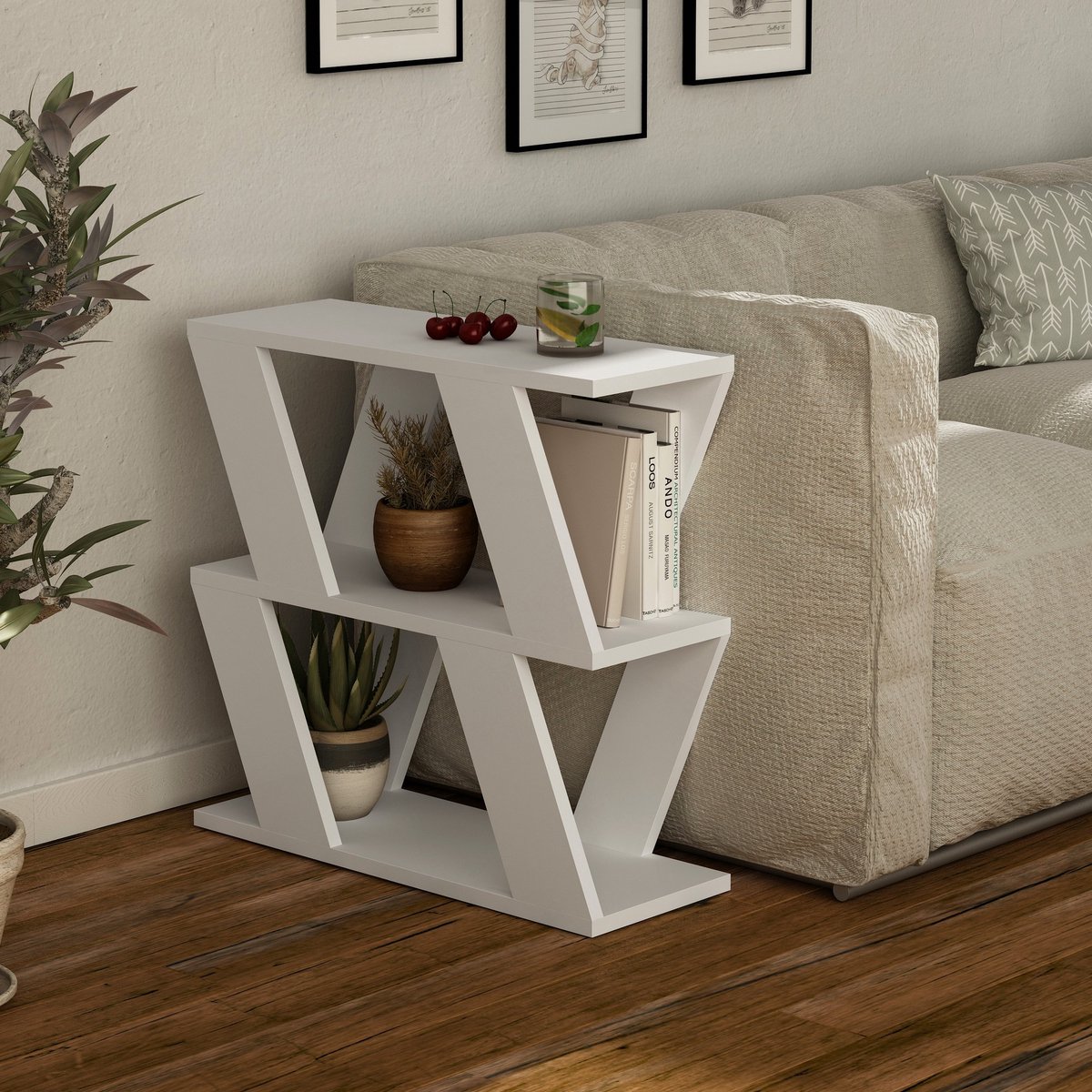 Skye Decor , Bijzettafel, Lazena - White, Gemelamineerde spaanplaat, Wit, 60 x 22 x 57 cm