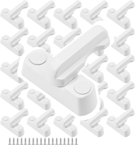 Set de 25 bloque-fenêtres Witte - Verrous de fenêtre avec Vis - Alliage de Zinc - Antivol - Blokker -fenêtre encastré pour Portes et Fenêtres en PVC