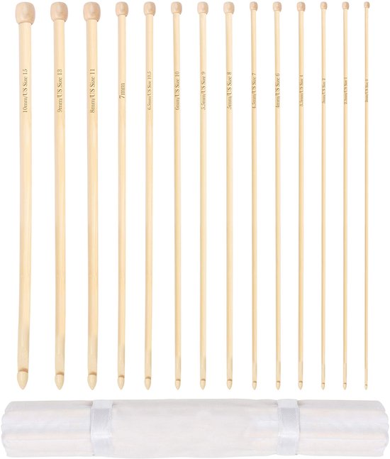 Curtzy Bamboe Tunesische Afghaanse Haak Brei Naalden (14 Maten) – Elke Haak Meet 35 cm- Maten 2 tot 10 mm – Tunesië Haken Voor Haak Projecten – Beginners tot Experts