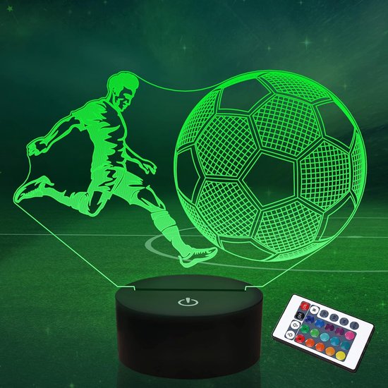 Daity Voetbal nachtlampje cadeau voor jongens en meisjes - voetballampje 3D illusie licht - 16 kleuren - knipperend en veranderend - geschikt voor kinderen van 8-12 jaar oud verjaardag kerstdecoratie cadeau slaapkamerdecoratie