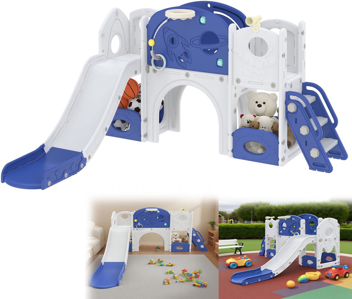 8-in-1 Kinderrutschbaan Met Klimrek, Vrijstaande Rutschbaan, Klimmen, Tunnel & Basketbaldoel – Kinder Rutschbaan Met Klimmen, Klimmen Rutschspelset Met Opbergruimte, Binnen/Buiten
