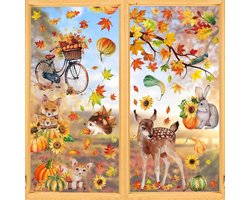 9 stuks herfstdecoratie, raamafbeeldingen, herfst, zelfklevend, oogstfeest, raamlijm voor kleine dieren, bladeren, raamdecoratie, herfst, kinderkamer, café