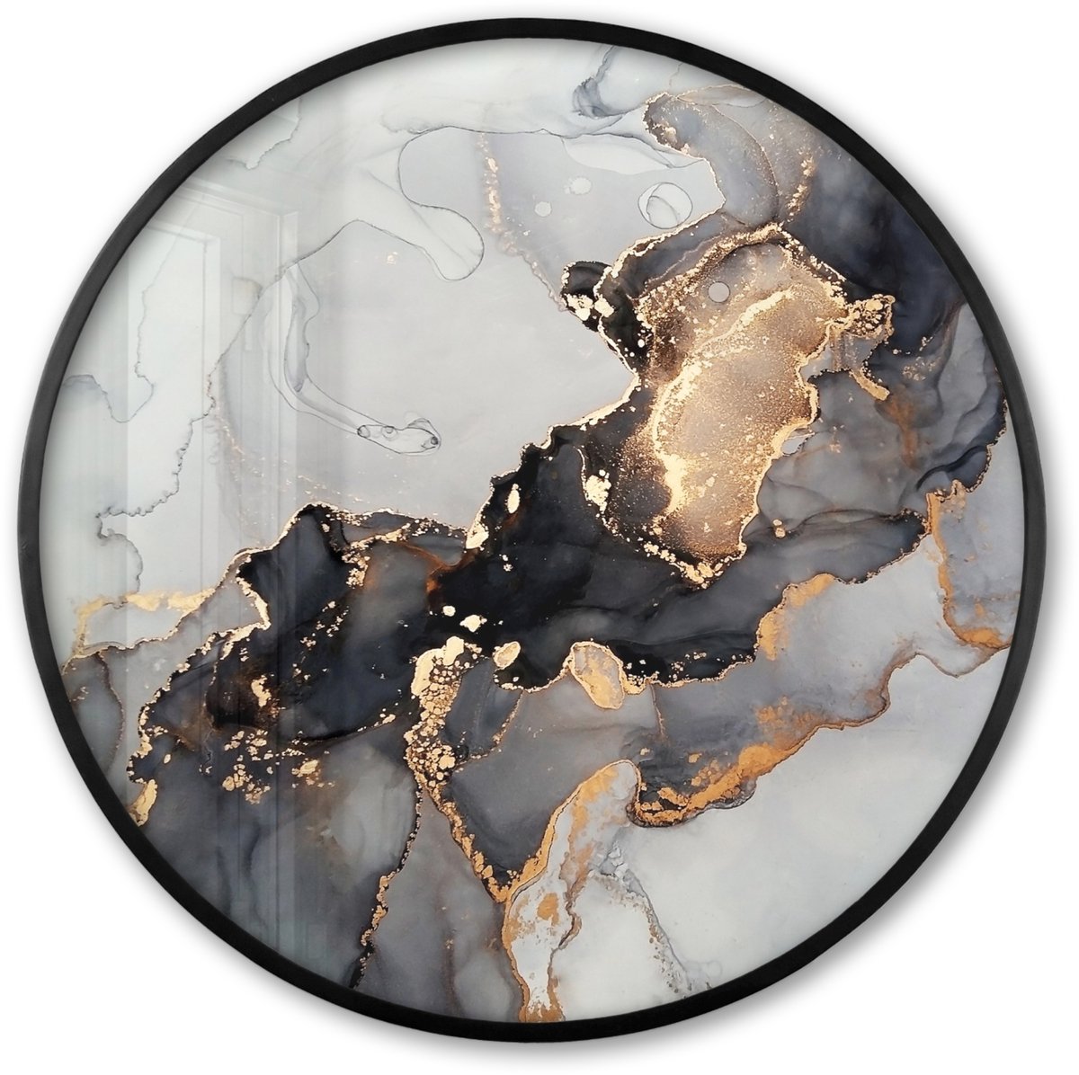 FrameYourWall Poster in lijst Rond - Fotolijst 60x60 cm - Posters - Zwart - Marmer - Luxe - Goud - Ronde posterlijst zwart - Decoratie - Wanddecoratie woonkamer - Muurdecoratie slaapkamer