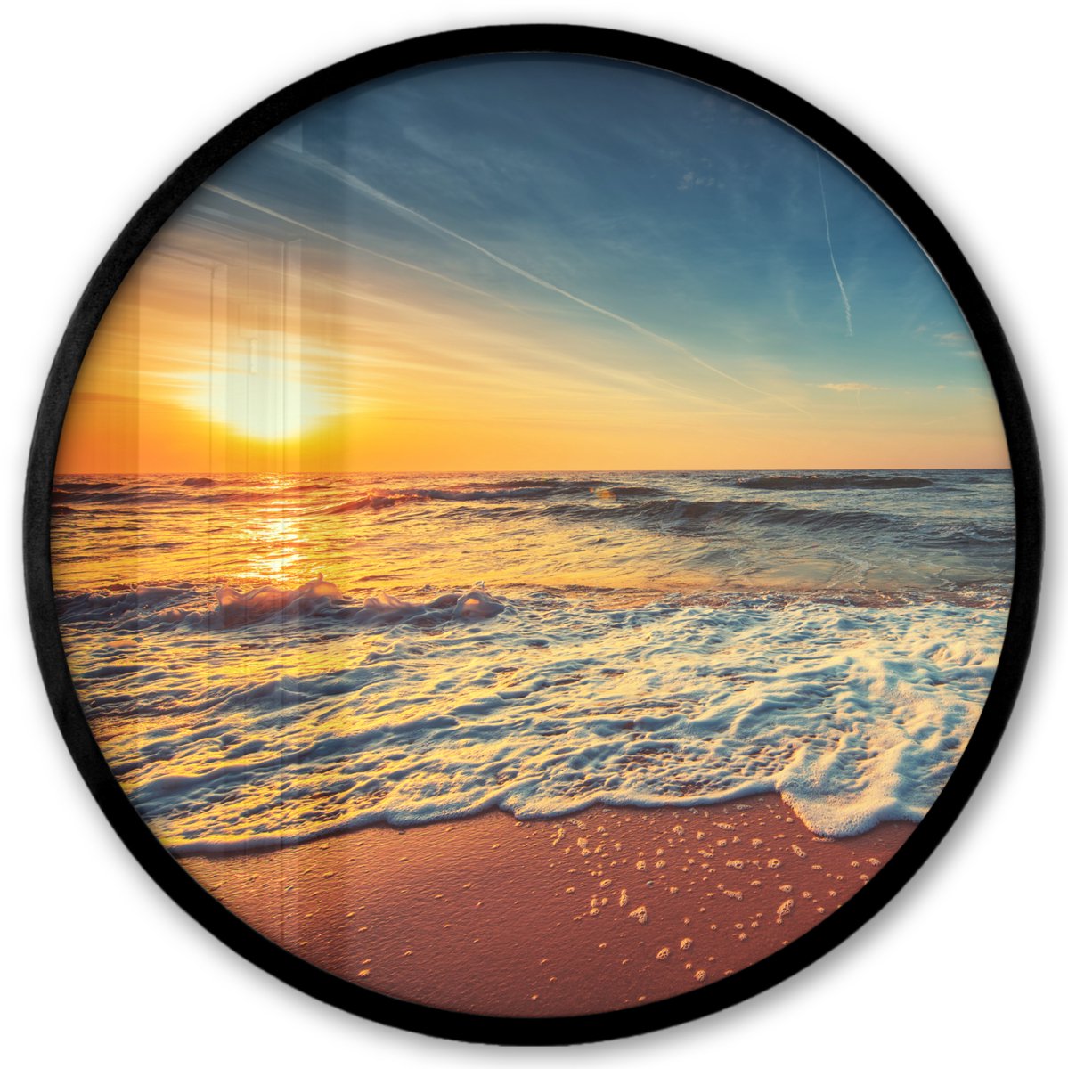 FrameYourWall Poster in lijst Rond - Fotolijst 40x40 cm - Posters - Strand - Zee - Zonsondergang - Goud - Ronde posterlijst zwart - Decoratie - Wanddecoratie woonkamer - Muurdecoratie slaapkamer Multicolor