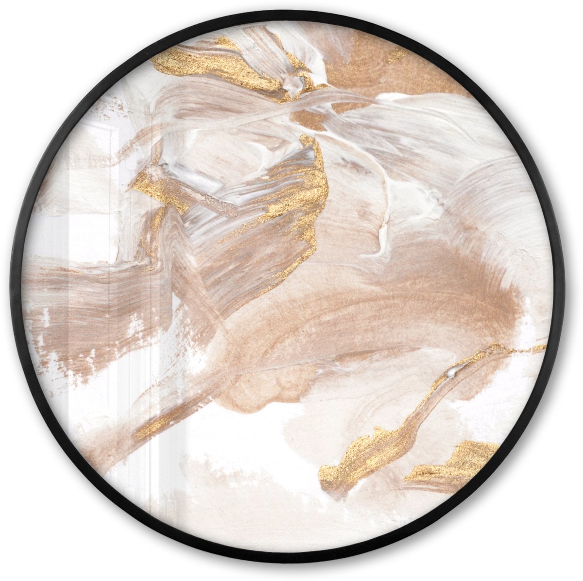 FrameYourWall Poster in lijst Rond - Fotolijst 60x60 cm - Posters - Aquarelverf - Goud - Abstract - Ronde posterlijst zwart - Decoratie - Wanddecoratie woonkamer - Muurdecoratie slaapkamer Multicolor