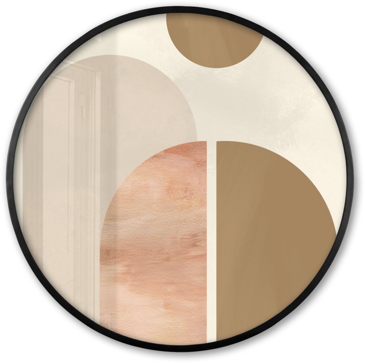 FrameYourWall Poster in lijst Rond - Fotolijst 80x80 cm - Posters - Abstract - Design - Roze - Ronde posterlijst zwart - Decoratie - Wanddecoratie woonkamer - Muurdecoratie slaapkamer Multicolor