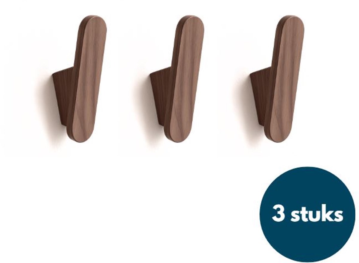 Houten Wandhaken - Retro kapstokhaken - Ophanghaken - Handdoekhaken - Jashaken - 3 stuks - Walnoot licht