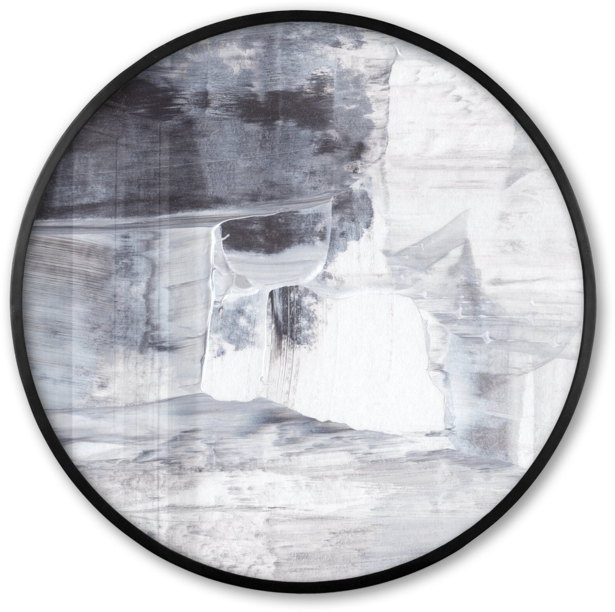 FrameYourWall Poster in lijst Rond - Fotolijst 60x60 cm - Posters - Kunst - Verf - Wit - Zwart - Grijs - Ronde posterlijst zwart - Decoratie - Wanddecoratie woonkamer - Muurdecoratie slaapkamer Multicolor