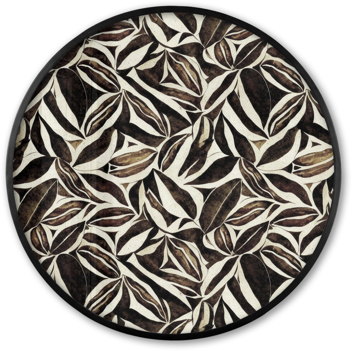 FrameYourWall Poster in lijst Rond - Fotolijst 80x80 cm - Posters - Bruin - Bladeren - Patroon - Abstract - Ronde posterlijst zwart - Decoratie - Wanddecoratie woonkamer - Muurdecoratie slaapkamer Multicolor
