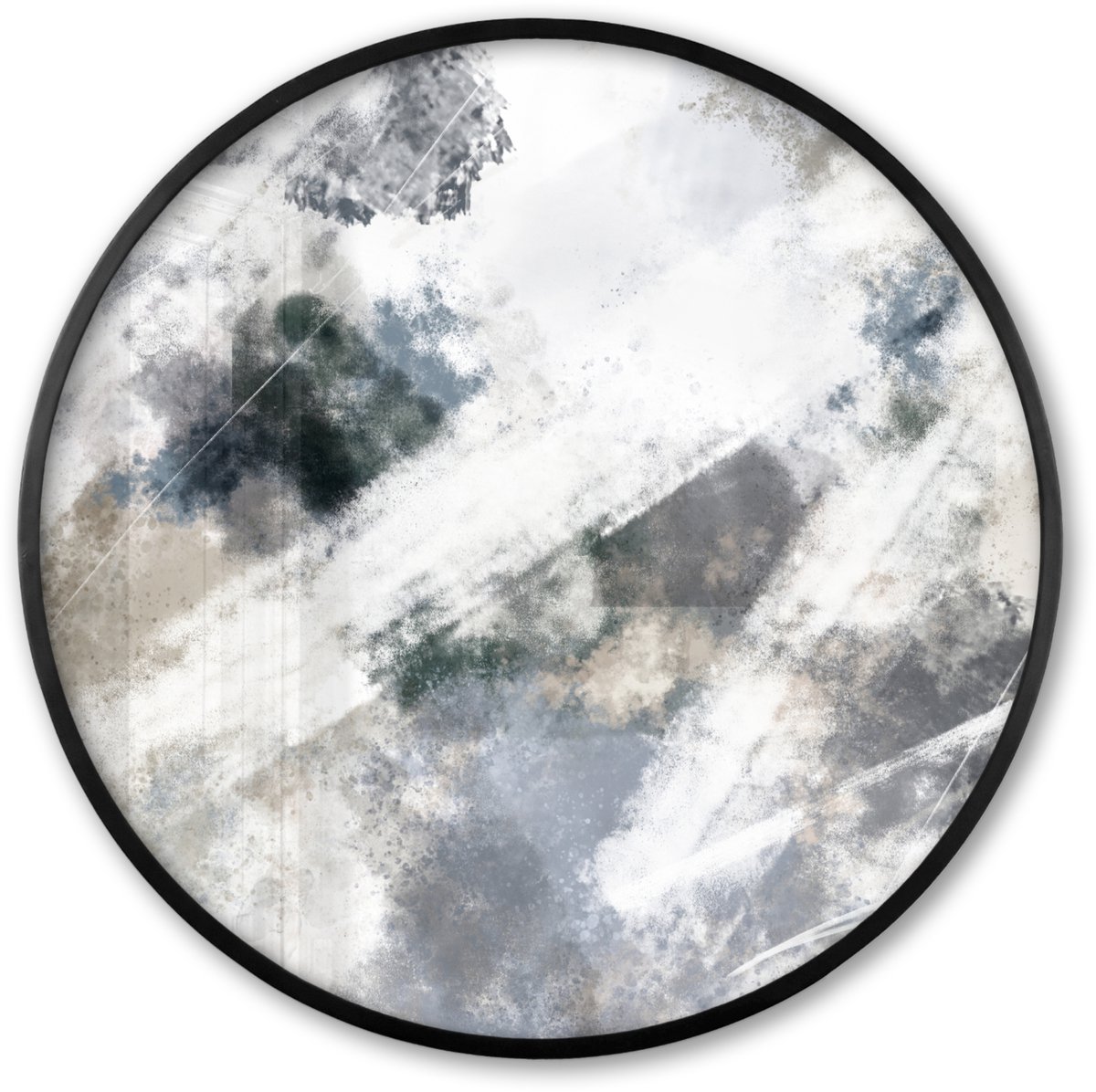 FrameYourWall Poster in lijst Rond - Fotolijst 60x60 cm - Posters - Kunst - Patroon - Grijs - Wit - Ronde posterlijst zwart - Decoratie - Wanddecoratie woonkamer - Muurdecoratie slaapkamer Groen