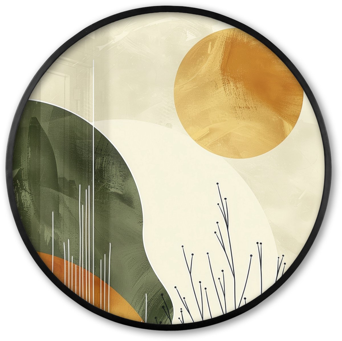 FrameYourWall Poster in lijst Rond - Fotolijst 80x80 cm - Posters - Abstract - Landschap - Zon - Kunst - Ronde posterlijst zwart - Decoratie - Wanddecoratie woonkamer - Muurdecoratie slaapkamer Groen