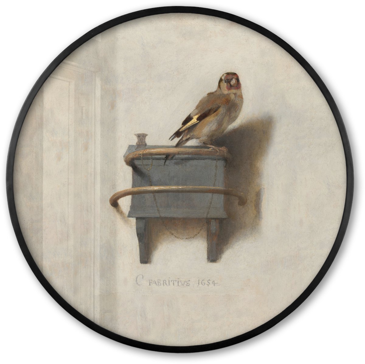 FrameYourWall Poster in lijst Rond - Fotolijst 60x60 cm - Posters - Het Puttertje - Schilderij - Fabricius - Oude Meester - Ronde posterlijst zwart - Decoratie - Wanddecoratie woonkamer - Muurdecoratie slaapkamer