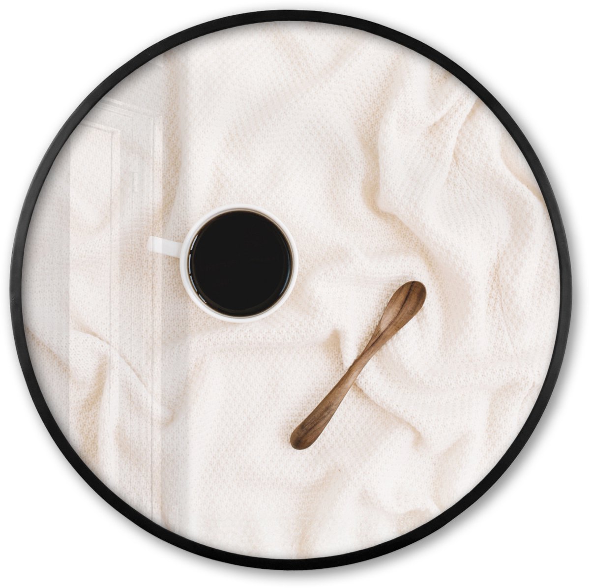 FrameYourWall Poster in lijst Rond - Fotolijst 60x60 cm - Posters - Koffie - Lepel - Mok - Ronde posterlijst zwart - Decoratie - Wanddecoratie woonkamer - Muurdecoratie slaapkamer