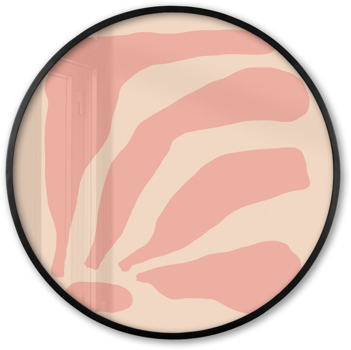FrameYourWall Poster in lijst Rond - Fotolijst 60x60 cm - Posters - Bohemian - Roze - Pastel - Abstract - Ronde posterlijst zwart - Decoratie - Wanddecoratie woonkamer - Muurdecoratie slaapkamer