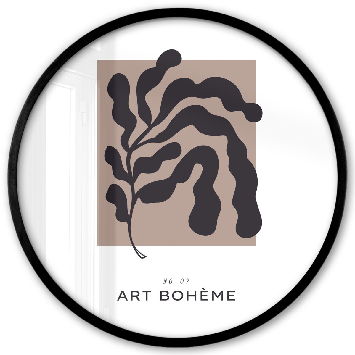 FrameYourWall Poster in lijst Rond - Fotolijst 40x40 cm - Posters - Planten - Abstract - Boho - Ronde posterlijst zwart - Decoratie - Wanddecoratie woonkamer - Muurdecoratie slaapkamer Plant - Modern