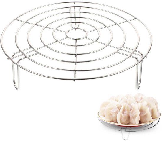 Foto: Rond stoomrek koelrek roestvrijstalen pannenrek 15 5 7 5cm kookrek stoomrek voor de airfryer stoomrek voor de snelkookpan taartrek geschikt voor bakken inmaken koken stomen en grillen in de keuken zilver