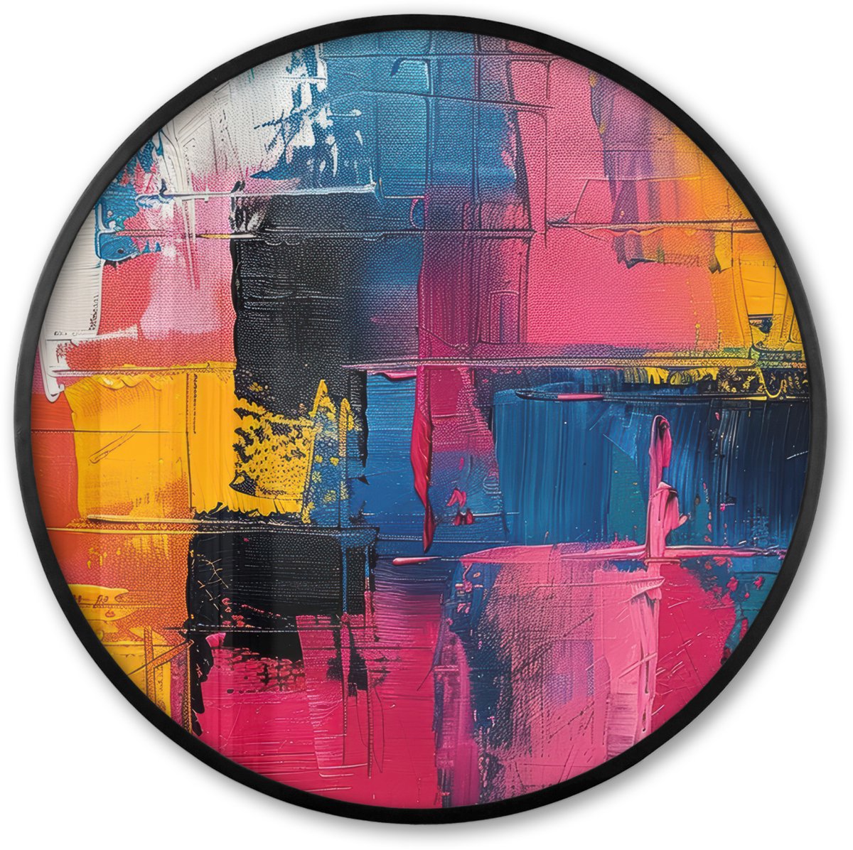 FrameYourWall Poster in lijst Rond - Fotolijst 60x60 cm - Posters - Verflook - Kunst - Modern - Abstract - Ronde posterlijst zwart - Decoratie - Wanddecoratie woonkamer - Muurdecoratie slaapkamer