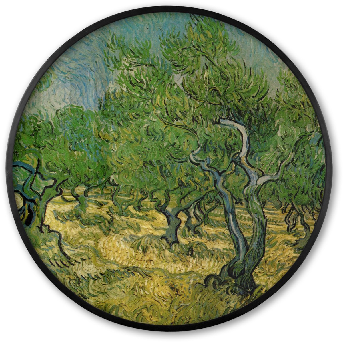 FrameYourWall Poster in lijst Rond - Fotolijst 80x80 cm - Posters - Olijfgaard - Vincent van Gogh - Ronde posterlijst zwart - Decoratie - Wanddecoratie woonkamer - Muurdecoratie slaapkamer Multicolor
