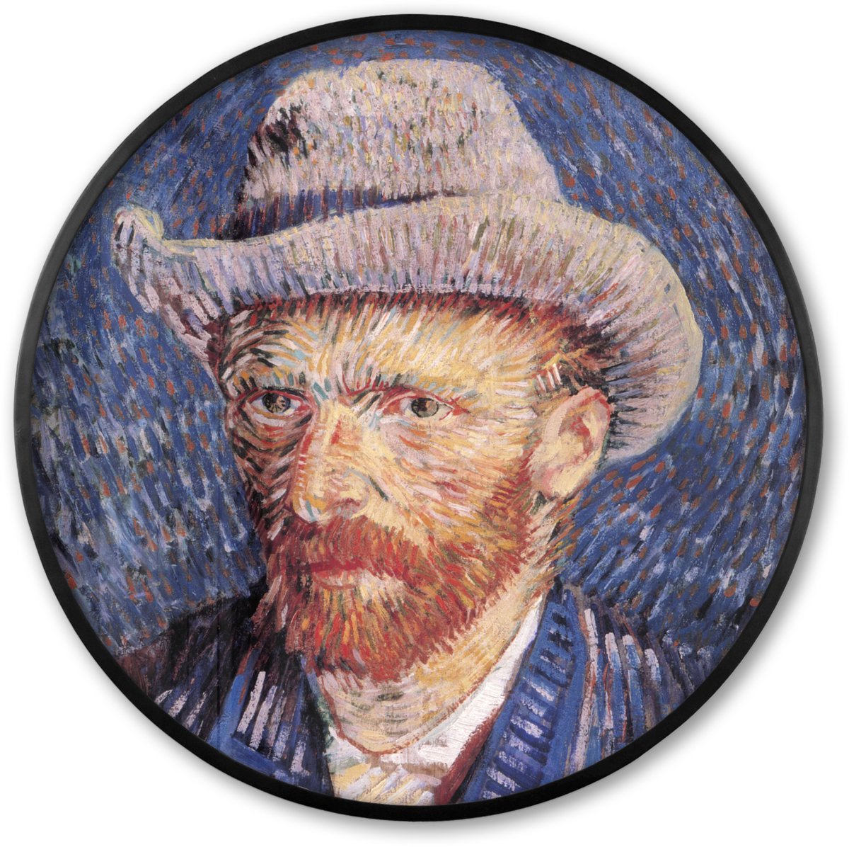 FrameYourWall Poster in lijst Rond - Fotolijst 80x80 cm - Posters - Zelfportret met grijze vilthoed - Vincent van Gogh - Ronde posterlijst zwart - Decoratie - Wanddecoratie woonkamer - Muurdecoratie slaapkamer Multicolor