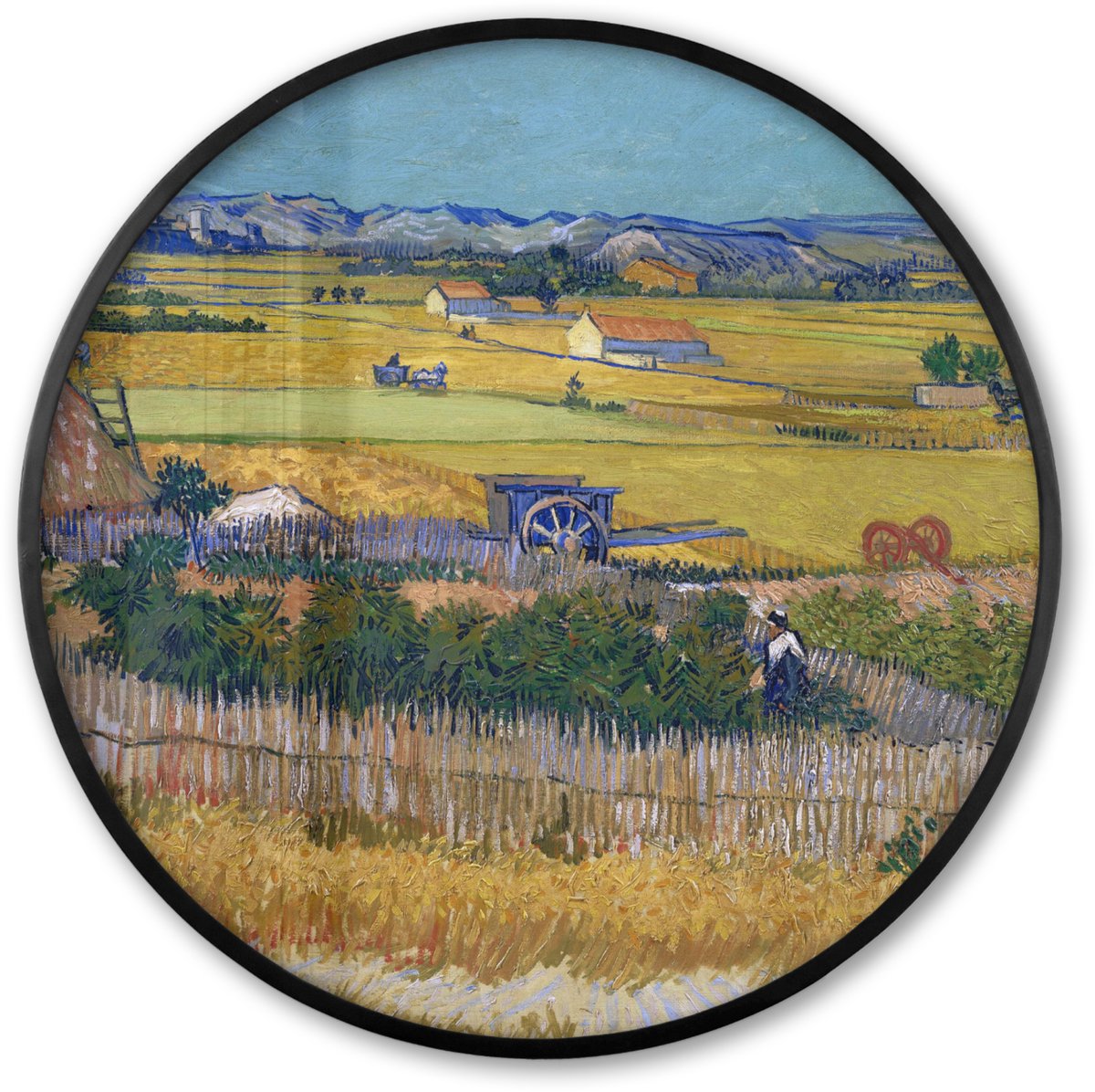 FrameYourWall Poster in lijst Rond - Fotolijst 80x80 cm - Posters - De oogst - Vincent van Gogh - Ronde posterlijst zwart - Decoratie - Wanddecoratie woonkamer - Muurdecoratie slaapkamer De oogst - Van Gogh