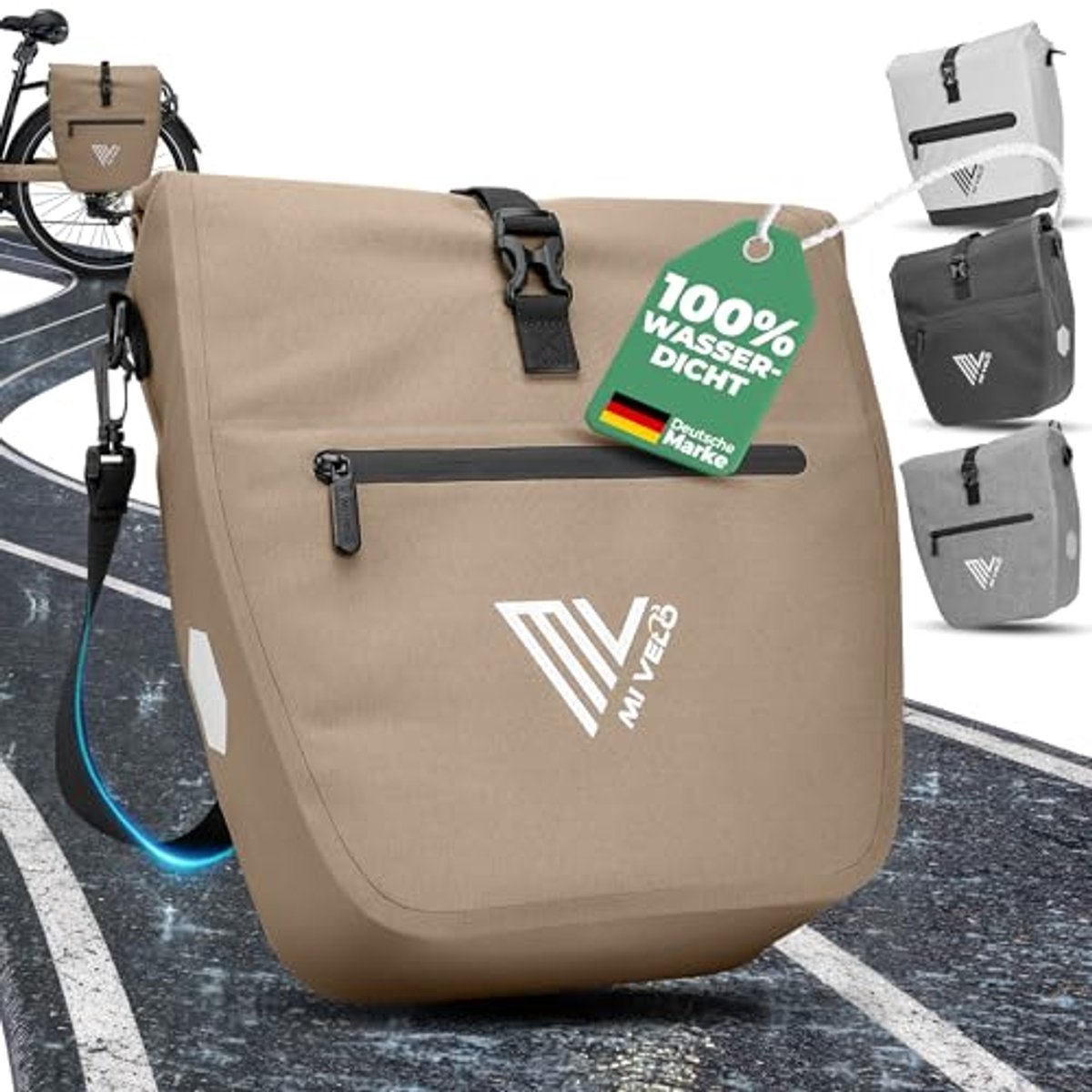 2-in-1 Fietstas voor Bagagedrager - Waterdichte Fietstas met Gevoerd Laptopvak en Schouderriem, 20 Liter