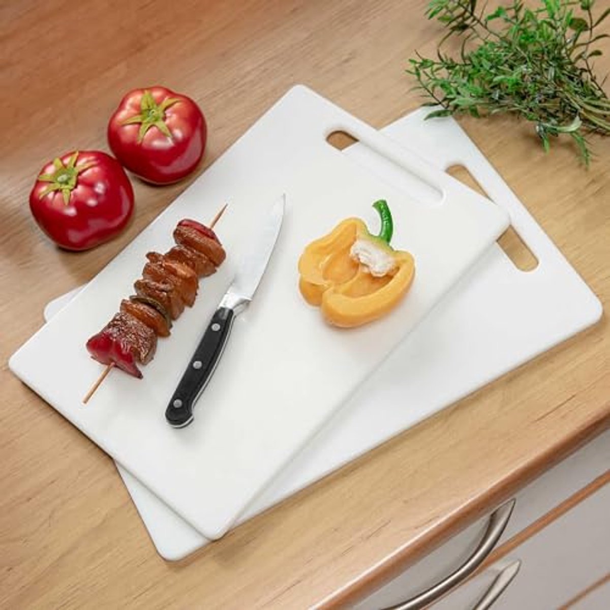 Set van 2 Snijplanken voor de Keuken - Polyethyleen Snijplanken in 2 Maten - Wit