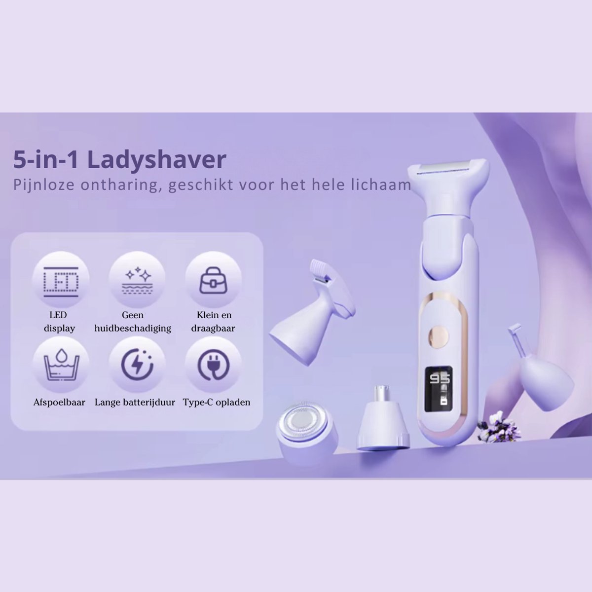 Nuvado Oplaadbaar 5-in-1 Scheerapparaat voor Vrouwen - afbeelding 2